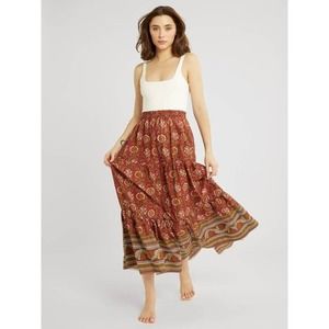 Mille Paoloa Maxi Tiered Boho Skirt in Cinnabar M